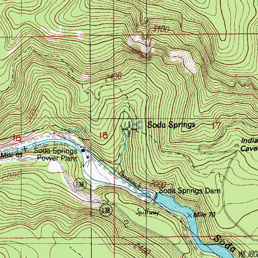 Topographic Map of Soda Springs, OR