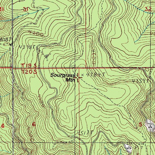 Topographic Map of Sourgrass Mountain, OR