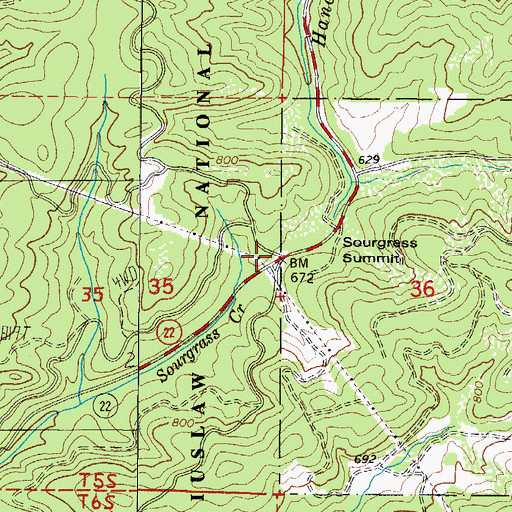 Topographic Map of Sourgrass Summit, OR