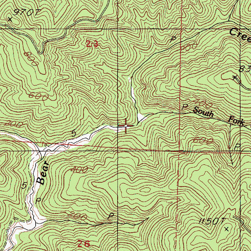 Topographic Map of South Fork Bear Creek, OR