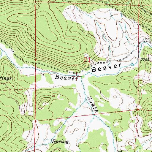 Topographic Map of South Fork Beaver Creek, OR