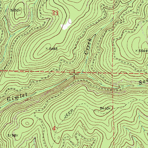 Topographic Map of South Fork Gimlet Creek, OR