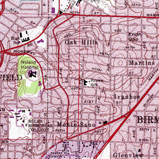 Topographic Map of Brown Elementary School, AL