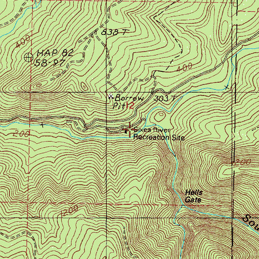 Topographic Map of South Fork Sixes River, OR