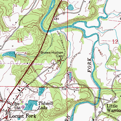 Topographic Map of Brown-Hudson Cemetery, AL