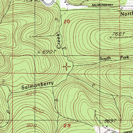Topographic Map of South Fork Salmonberry Creek, OR