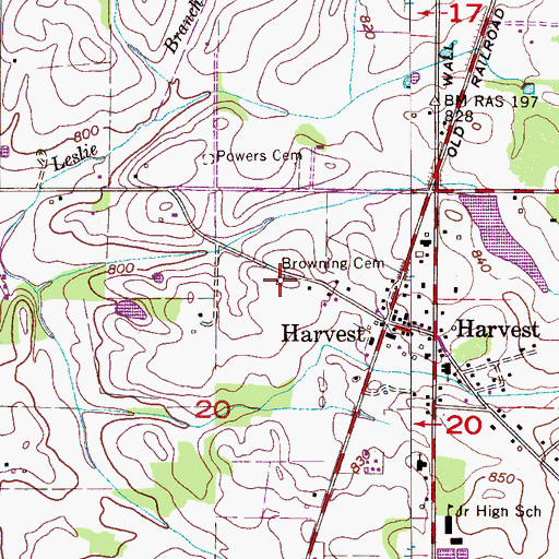 Topographic Map of Browning Cemetery, AL
