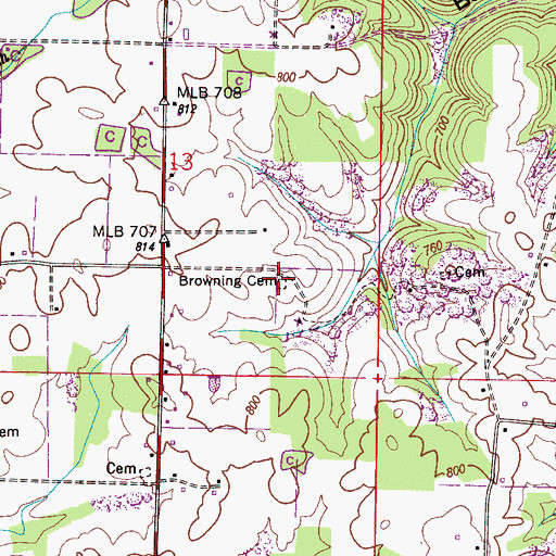 Topographic Map of Browning Cemetery, AL