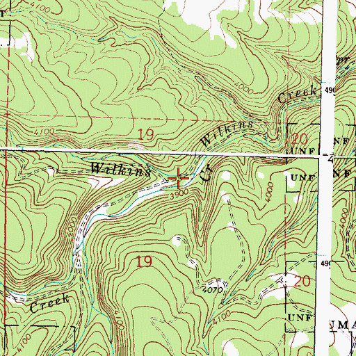 Topographic Map of South Fork Wilkins Creek, OR