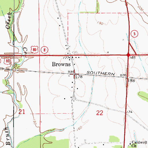 Topographic Map of Browns, AL