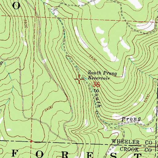 Topographic Map of South Prong Reservoir, OR
