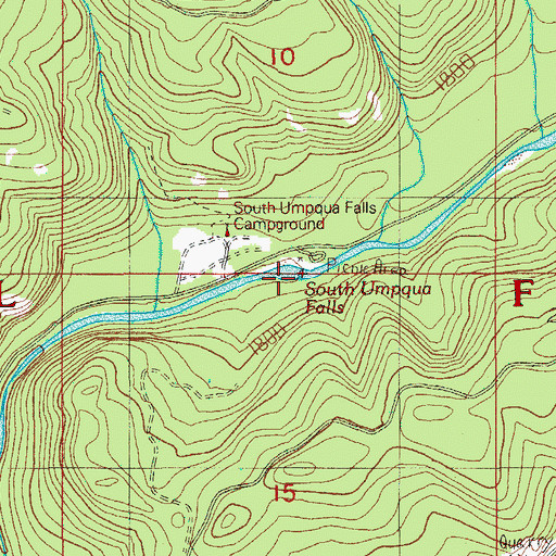 Topographic Map of South Umpqua Falls, OR