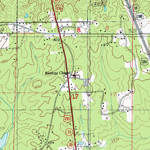 Topographic Map of Browns Chapel, AL