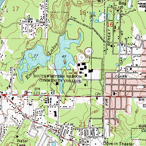 Topographic Map of Southwestern Oregon Community College, OR