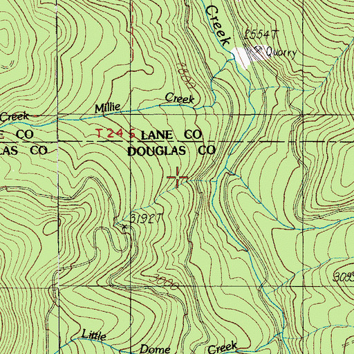 Topographic Map of Spider Creek, OR