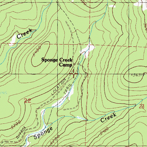 Topographic Map of Sponge Creek Camp, OR