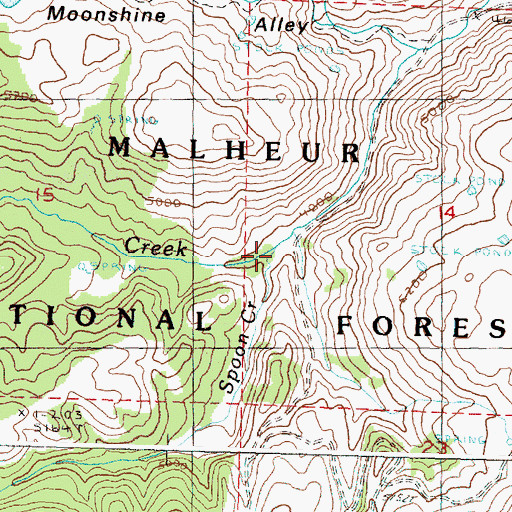 Topographic Map of Spoon Creek, OR