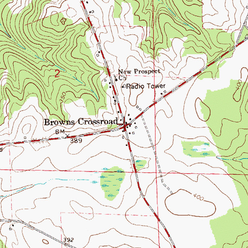 Topographic Map of Browns Crossroad, AL