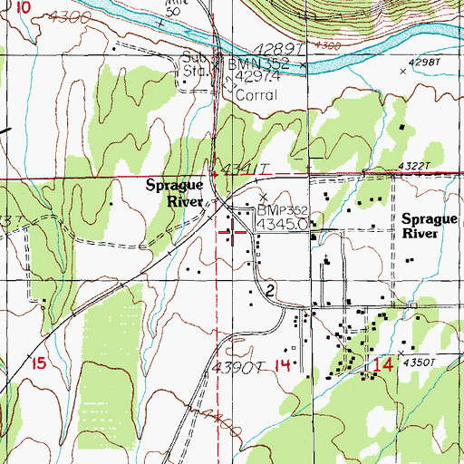Topographic Map of Sprague River, OR