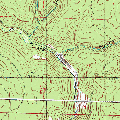 Topographic Map of Spring Valley Creek, OR