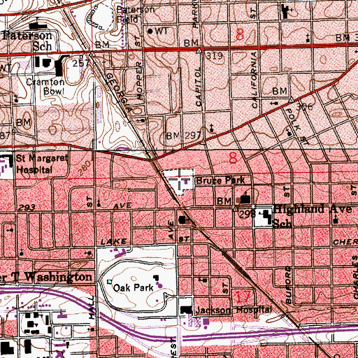 Topographic Map of Bruce Park, AL