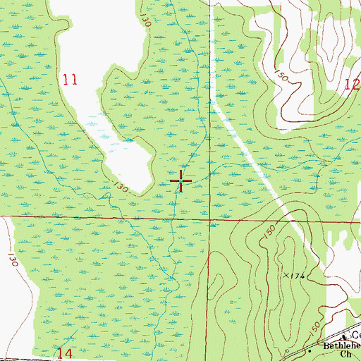 Topographic Map of Bruners Gin Creek, AL