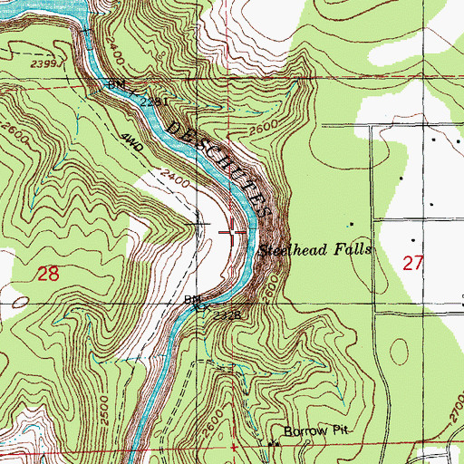 Topographic Map of Steelhead Falls, OR