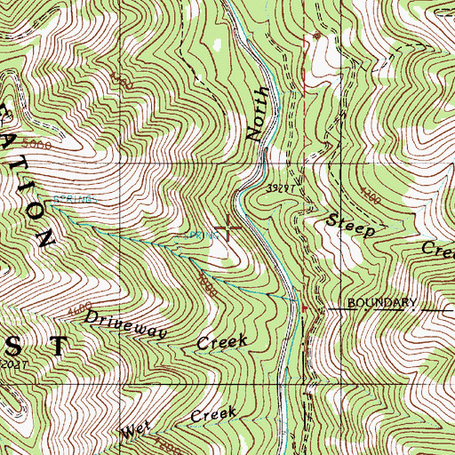 Topographic Map of Steep Creek, OR