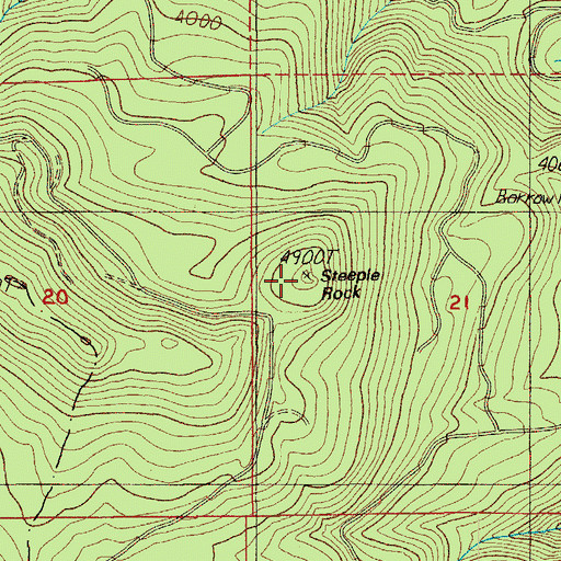 Topographic Map of Steeple Rock, OR