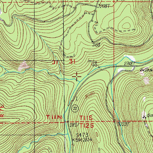Topographic Map of Straight Creek, OR
