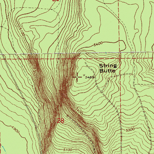 Topographic Map of String Butte, OR