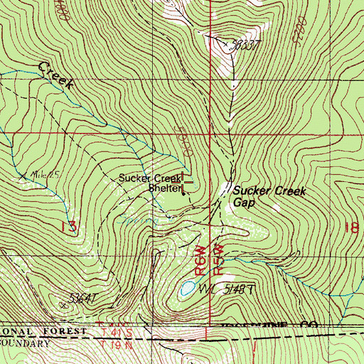 Topographic Map of Sucker Creek Shelter, OR