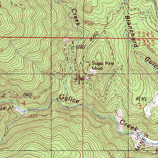 Topographic Map of Sugar Pine Mine, OR
