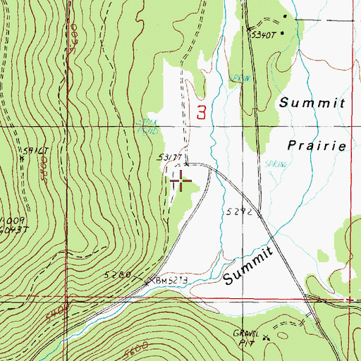 Topographic Map of Summit Prairie Truck Barns (historical), OR