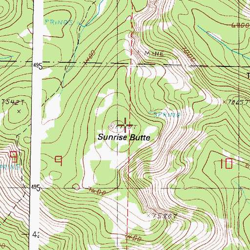 Topographic Map of Sunrise Butte, OR