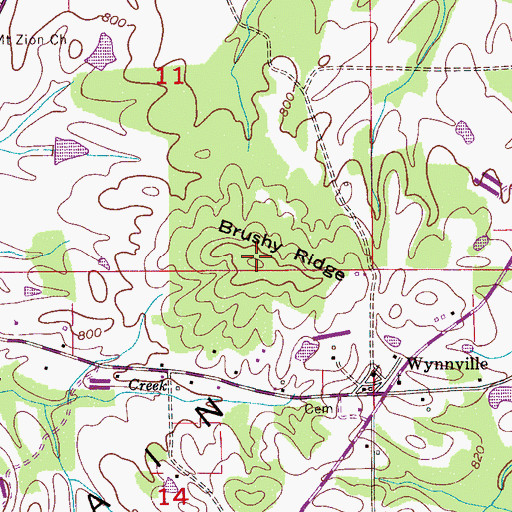 Topographic Map of Brushy Ridge, AL