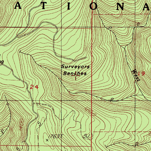 Topographic Map of Surveyors Benches, OR