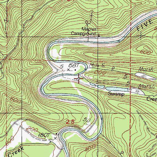 Topographic Map of Swamp Creek, OR