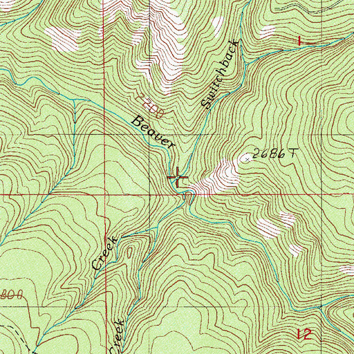 Topographic Map of Switchback Creek, OR