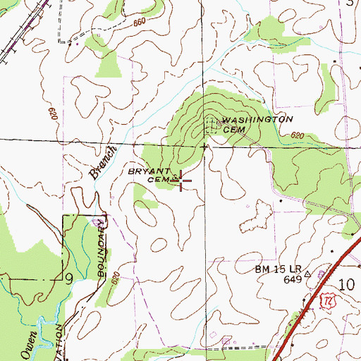 Topographic Map of Bryant Cemetery, AL