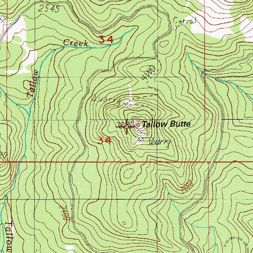 Topographic Map of Tallow Butte, OR
