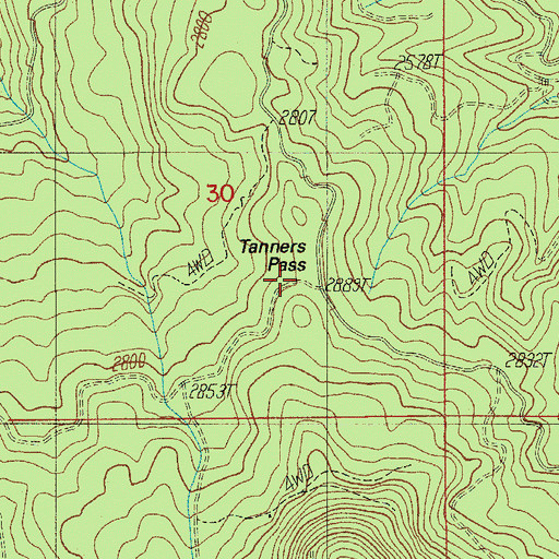 Topographic Map of Tanners Pass, OR