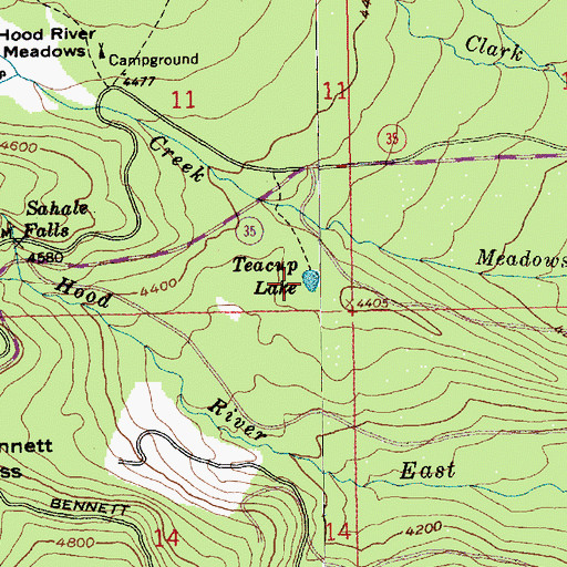 Topographic Map of Teacup Lake, OR
