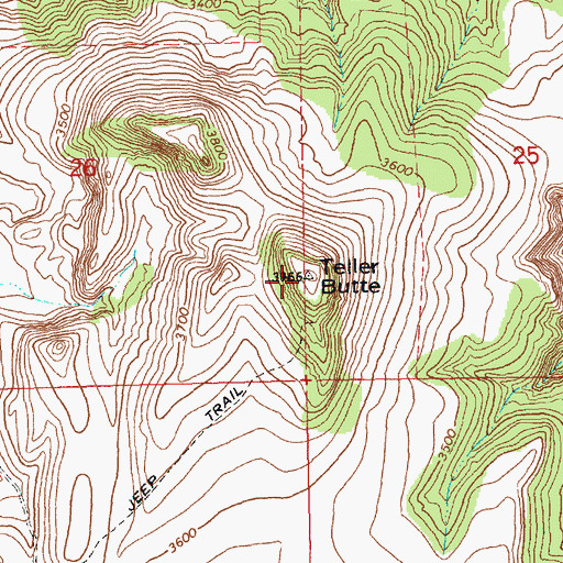Topographic Map of Teller Butte, OR