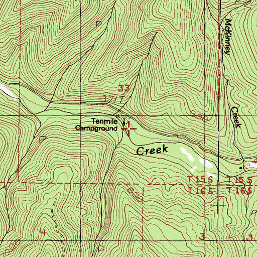 Topographic Map of Ten Mile Creek Recreation Site (historical), OR