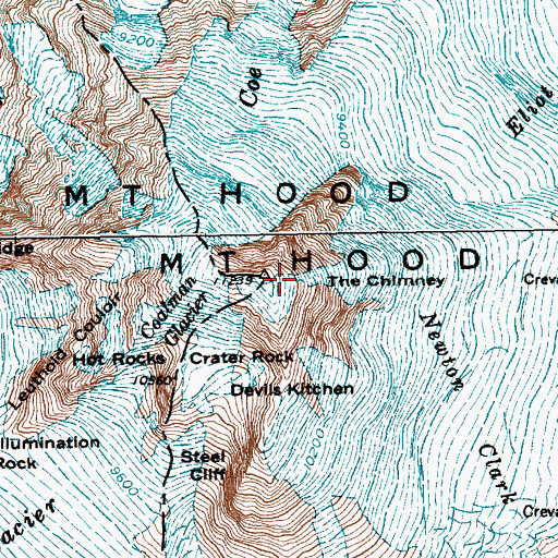 Topographic Map of The Chimney, OR