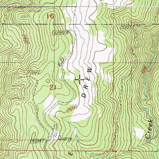 Topographic Map of The Drew, OR