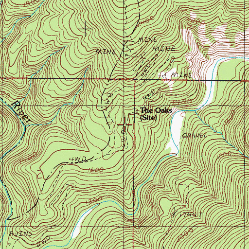 Topographic Map of The Oaks, OR