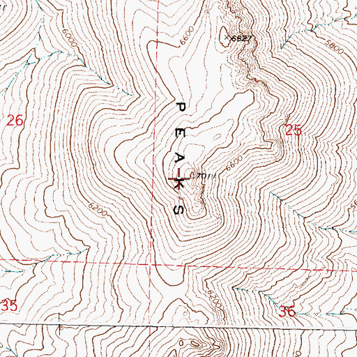 Topographic Map of The Peaks, OR