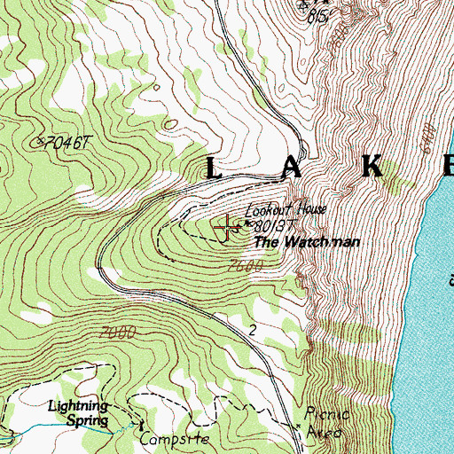 Topographic Map of The Watchman, OR